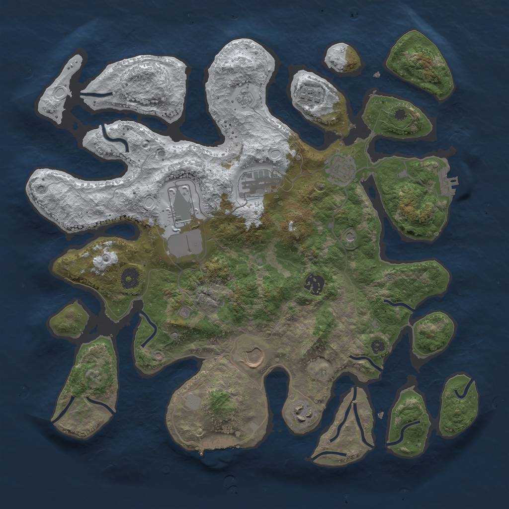 Rust Map: Procedural Map, Size: 3800, Seed: 4074193, 16 Monuments