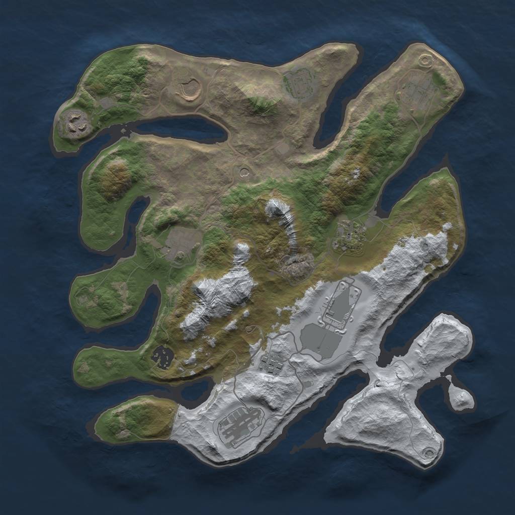 Rust Map: Barren, Size: 3500, Seed: 1807630517, 13 Monuments