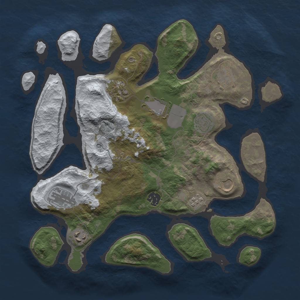 Rust Map: Barren, Size: 3500, Seed: 2397578, 12 Monuments