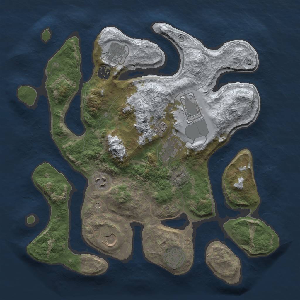 Rust Map: Barren, Size: 3500, Seed: 4820515, 11 Monuments