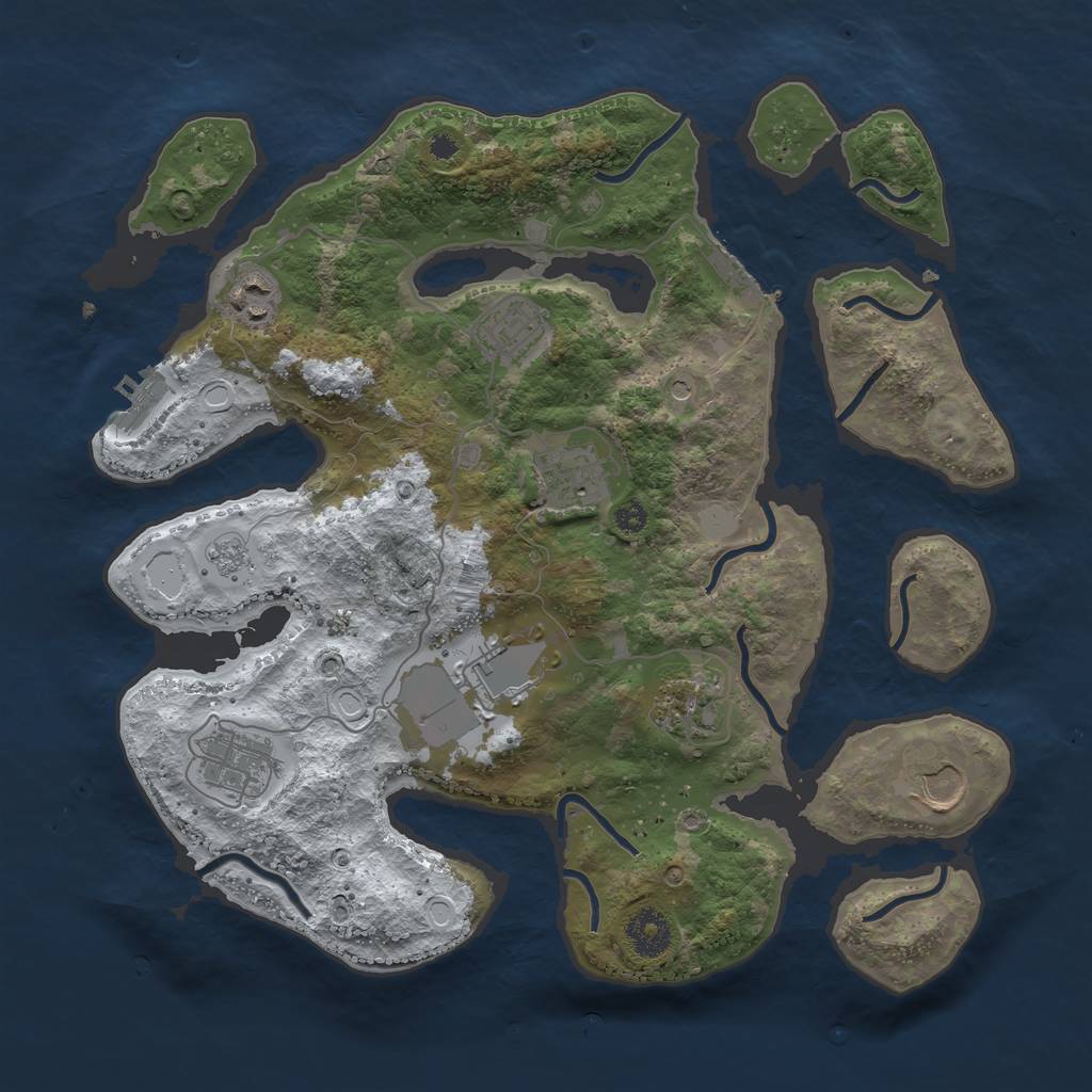 Rust Map: Procedural Map, Size: 3500, Seed: 917995, 16 Monuments