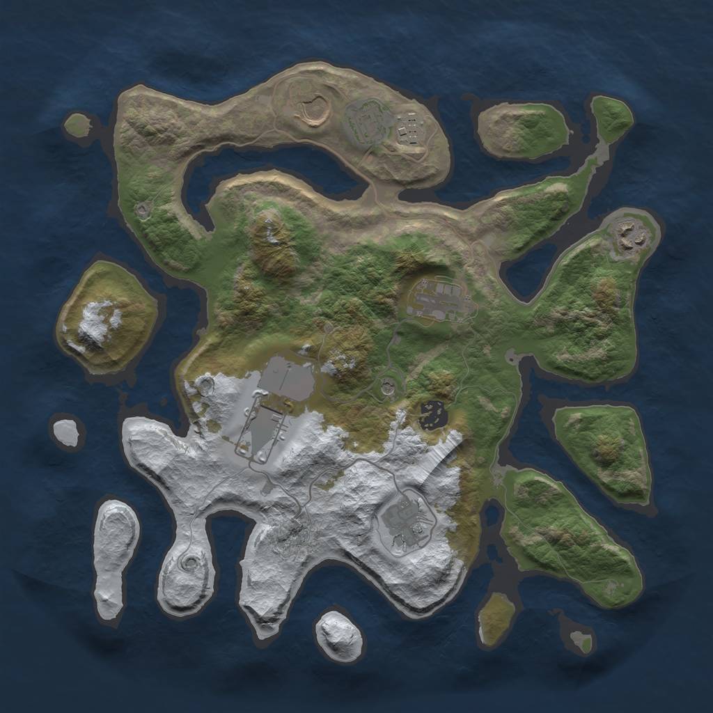 Rust Map: Barren, Size: 3500, Seed: 4397578, 11 Monuments