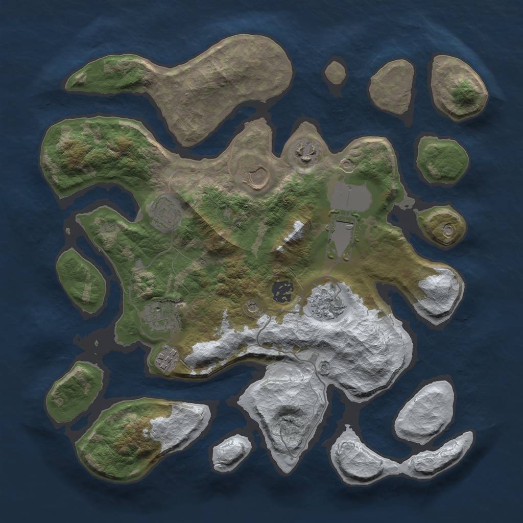 Rust Map: Barren, Size: 3500, Seed: 2432338, 11 Monuments