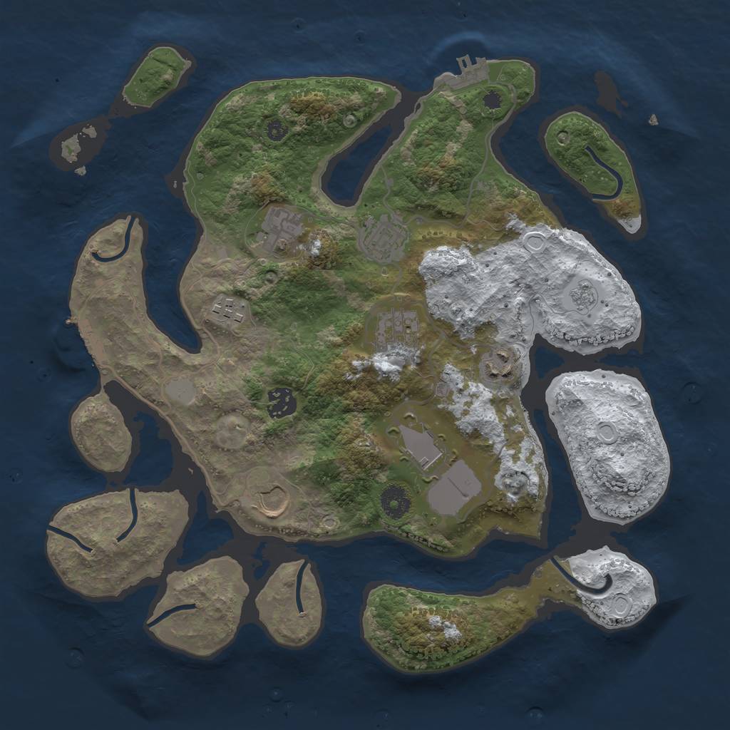 Rust Map: Procedural Map, Size: 3500, Seed: 370440, 16 Monuments
