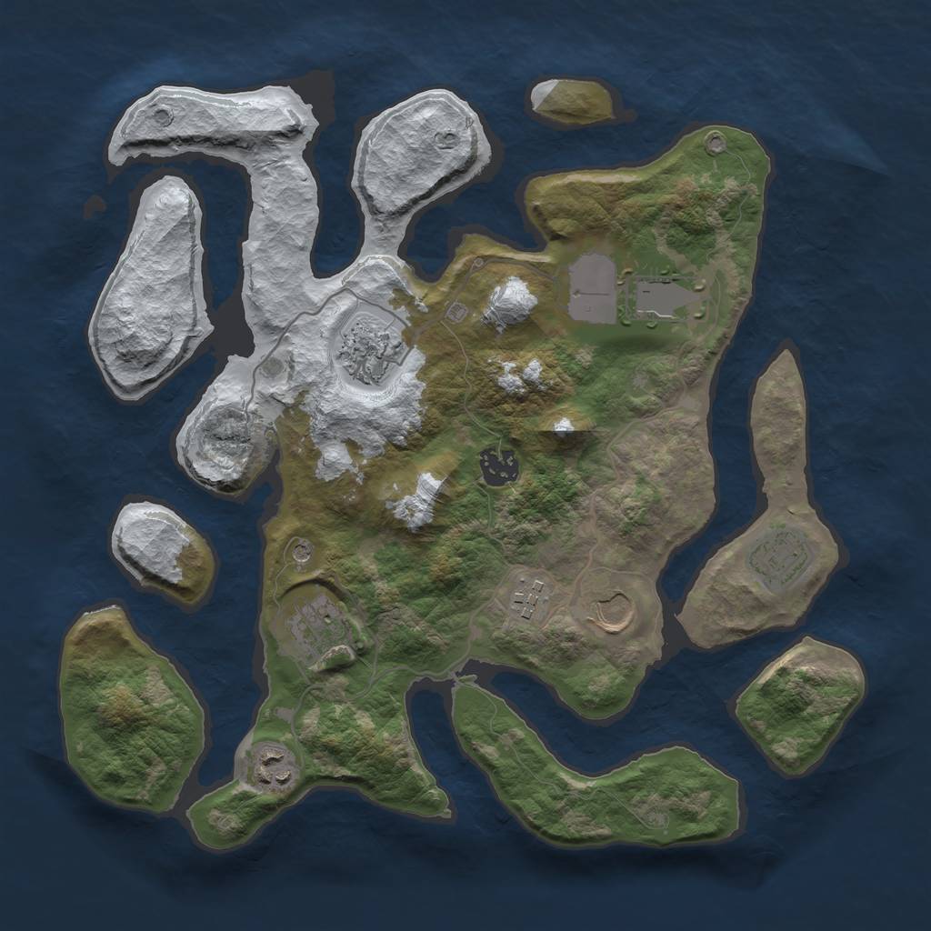 Rust Map: Barren, Size: 3500, Seed: 2105587, 11 Monuments