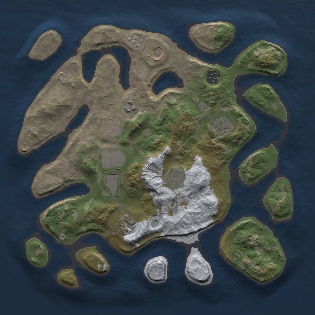 Rust Map: Barren, Size: 3500, Seed: 1487005, 12 Monuments