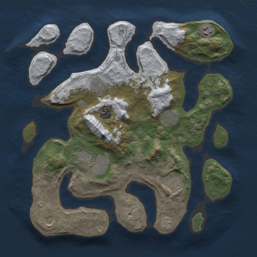 Rust Map: Barren, Size: 3500, Seed: 1826289, 11 Monuments