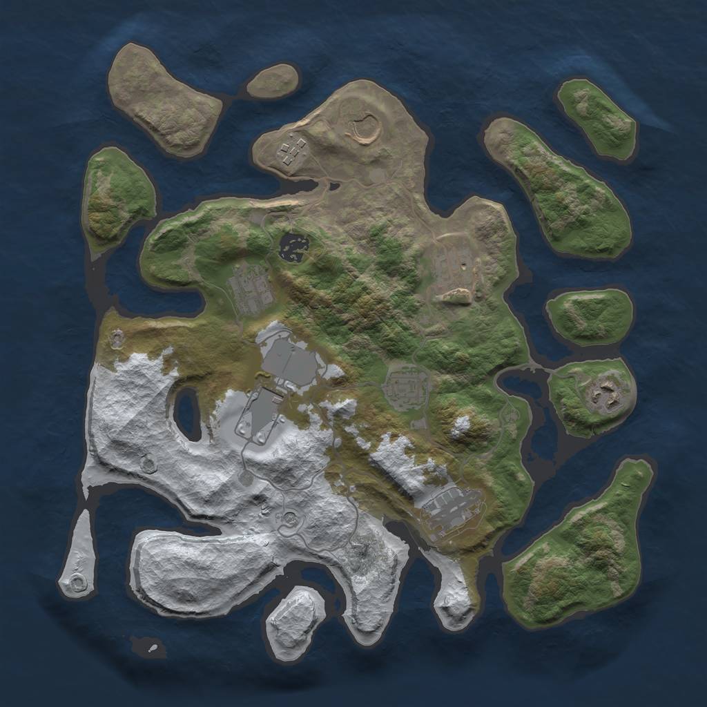Rust Map: Barren, Size: 3500, Seed: 5932230, 12 Monuments