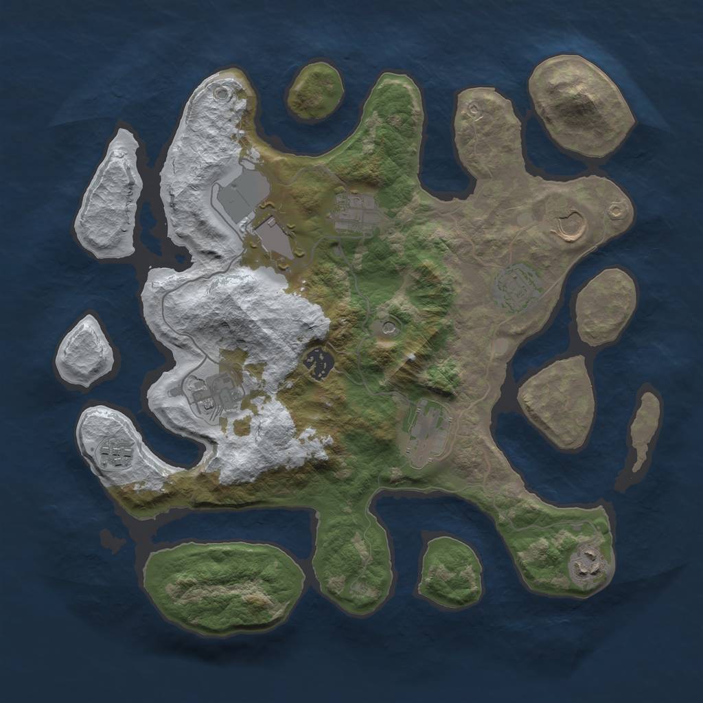 Rust Map: Barren, Size: 3500, Seed: 2134408, 12 Monuments