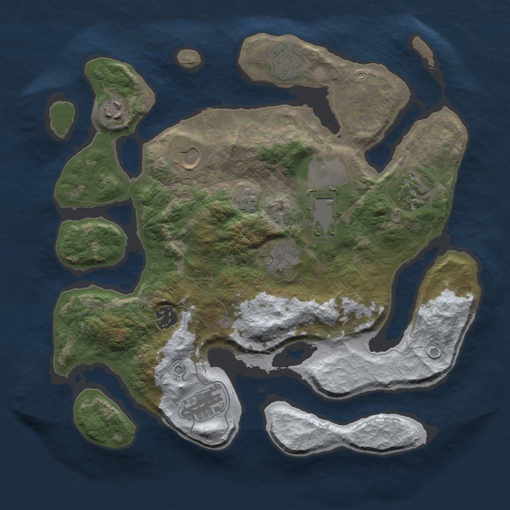 Rust Map: Barren, Size: 3500, Seed: 2537913, 12 Monuments