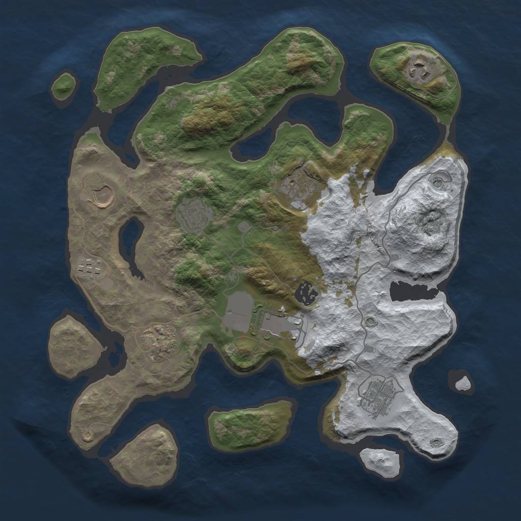 Rust Map: Barren, Size: 3500, Seed: 1345766, 12 Monuments