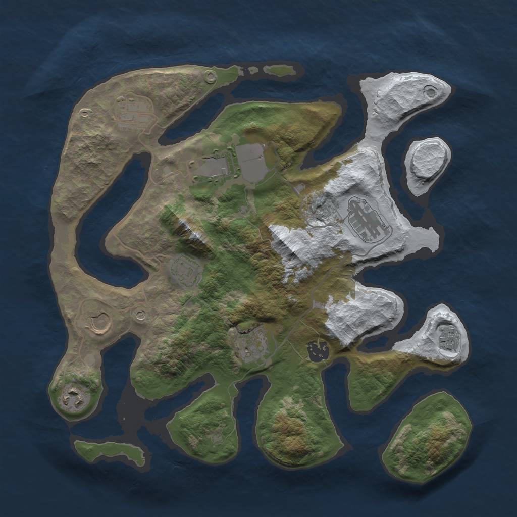Rust Map: Barren, Size: 3500, Seed: 4270873, 12 Monuments