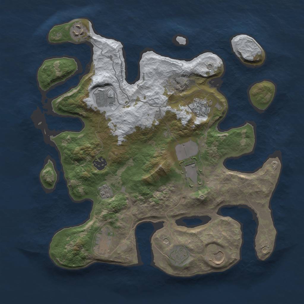 Rust Map: Barren, Size: 3500, Seed: 3996363, 12 Monuments