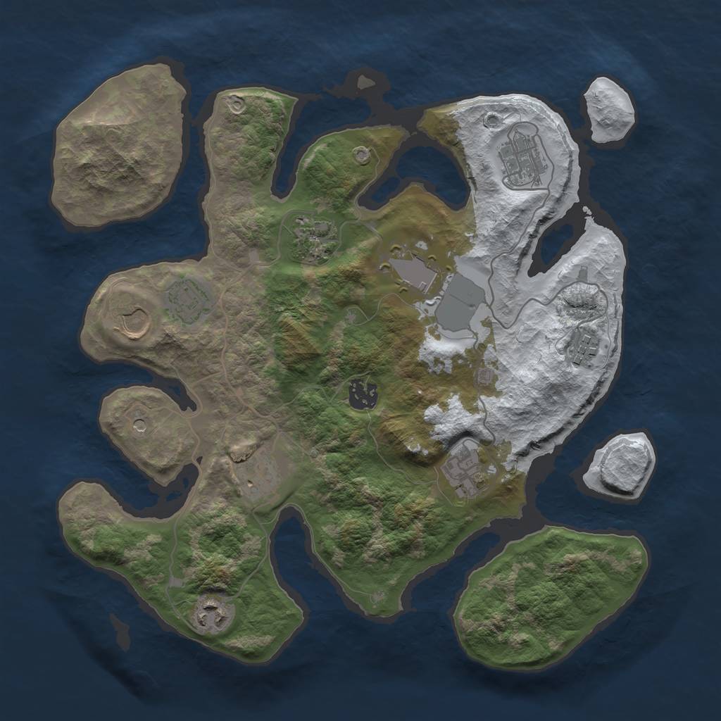 Rust Map: Barren, Size: 3500, Seed: 893830, 13 Monuments