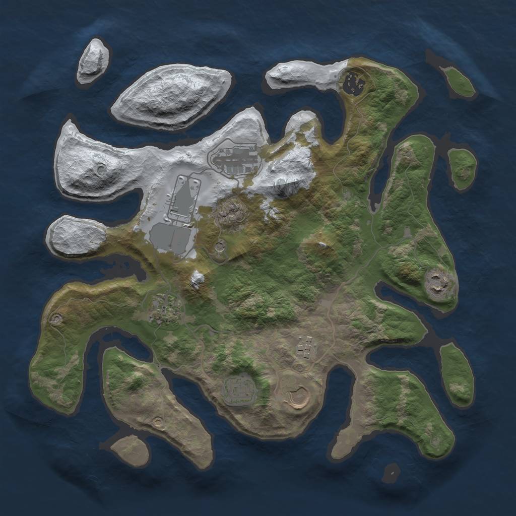 Rust Map: Barren, Size: 3500, Seed: 105893, 11 Monuments