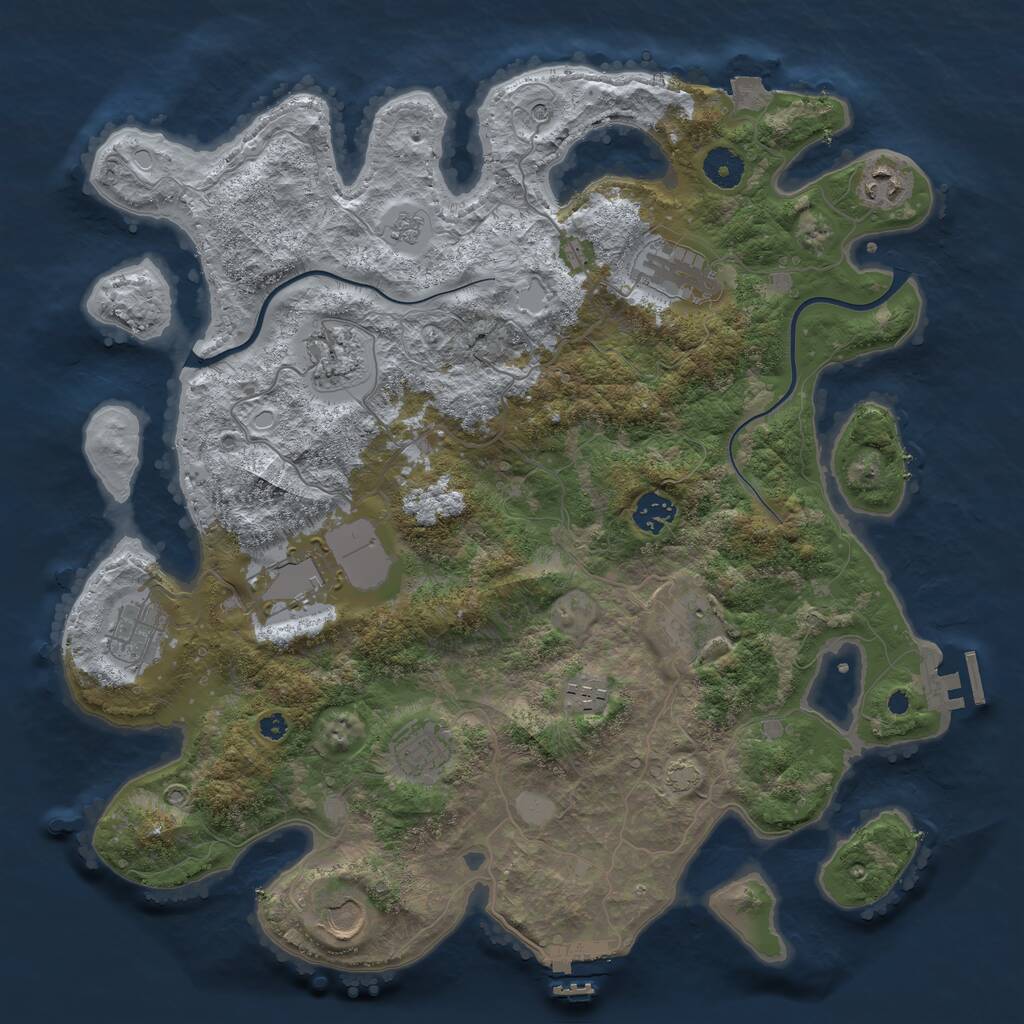 Rust Map: Procedural Map, Size: 3850, Seed: 644006026, 16 Monuments