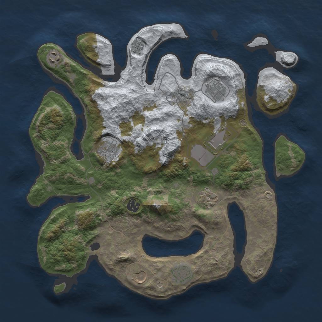 Rust Map: Barren, Size: 3800, Seed: 2324095, 12 Monuments