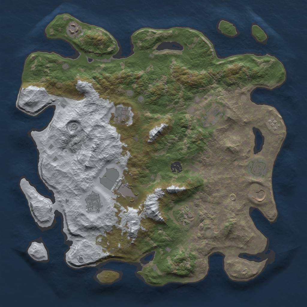 Rust Map: Barren, Size: 4000, Seed: 242696498, 13 Monuments