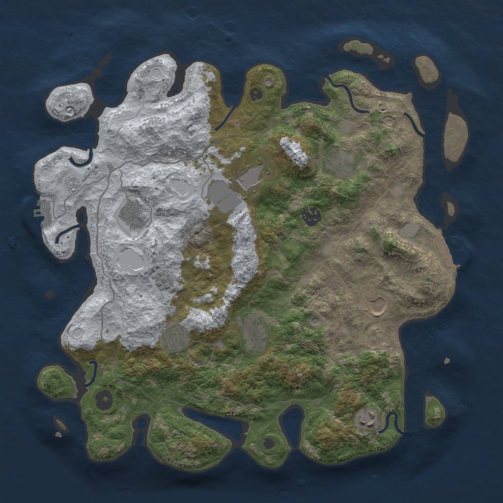 Rust Map: Procedural Map, Size: 4000, Seed: 1358610622, 18 Monuments