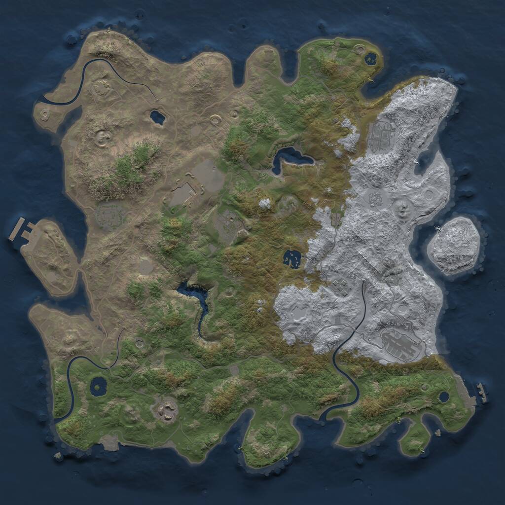 Rust Map: Procedural Map, Size: 4050, Seed: 1975264211, 14 Monuments