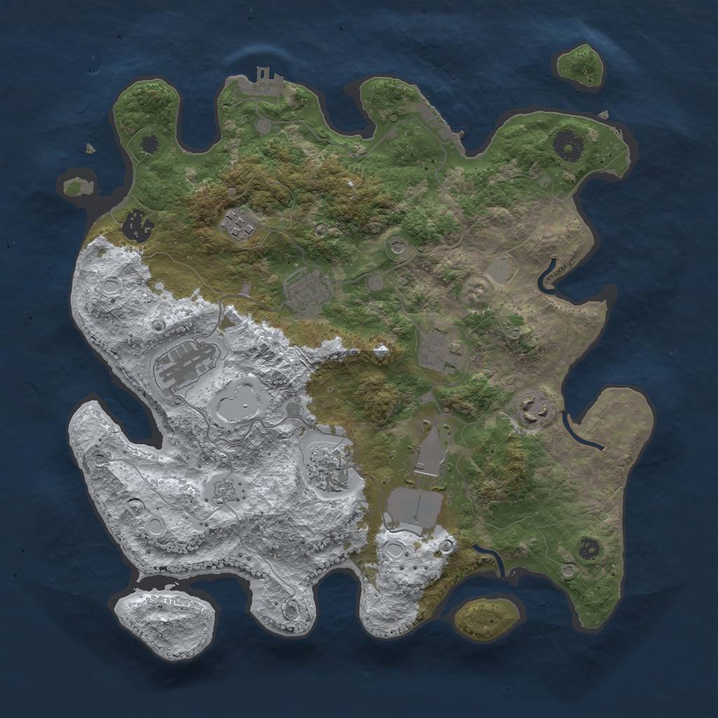 Rust Map: Procedural Map, Size: 3500, Seed: 4079437, 17 Monuments