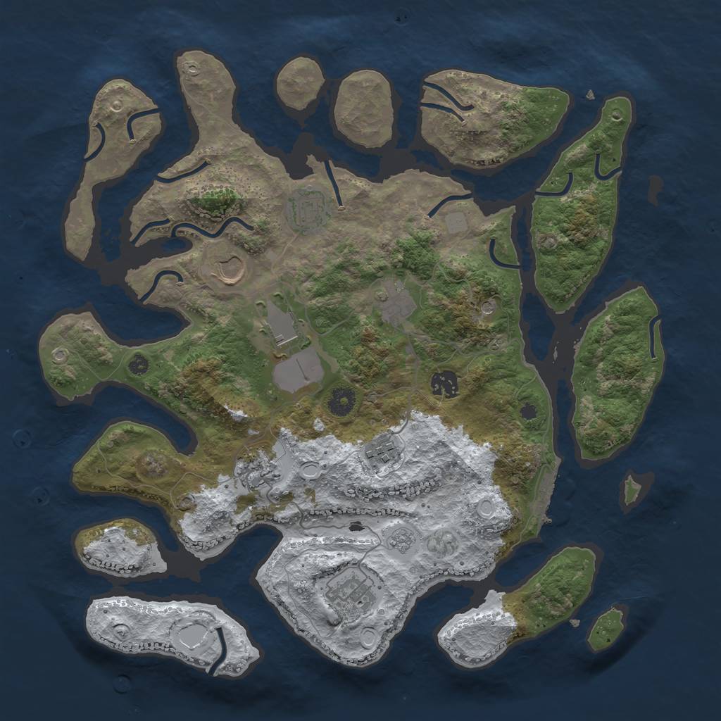 Rust Map: Procedural Map, Size: 3800, Seed: 966306, 16 Monuments