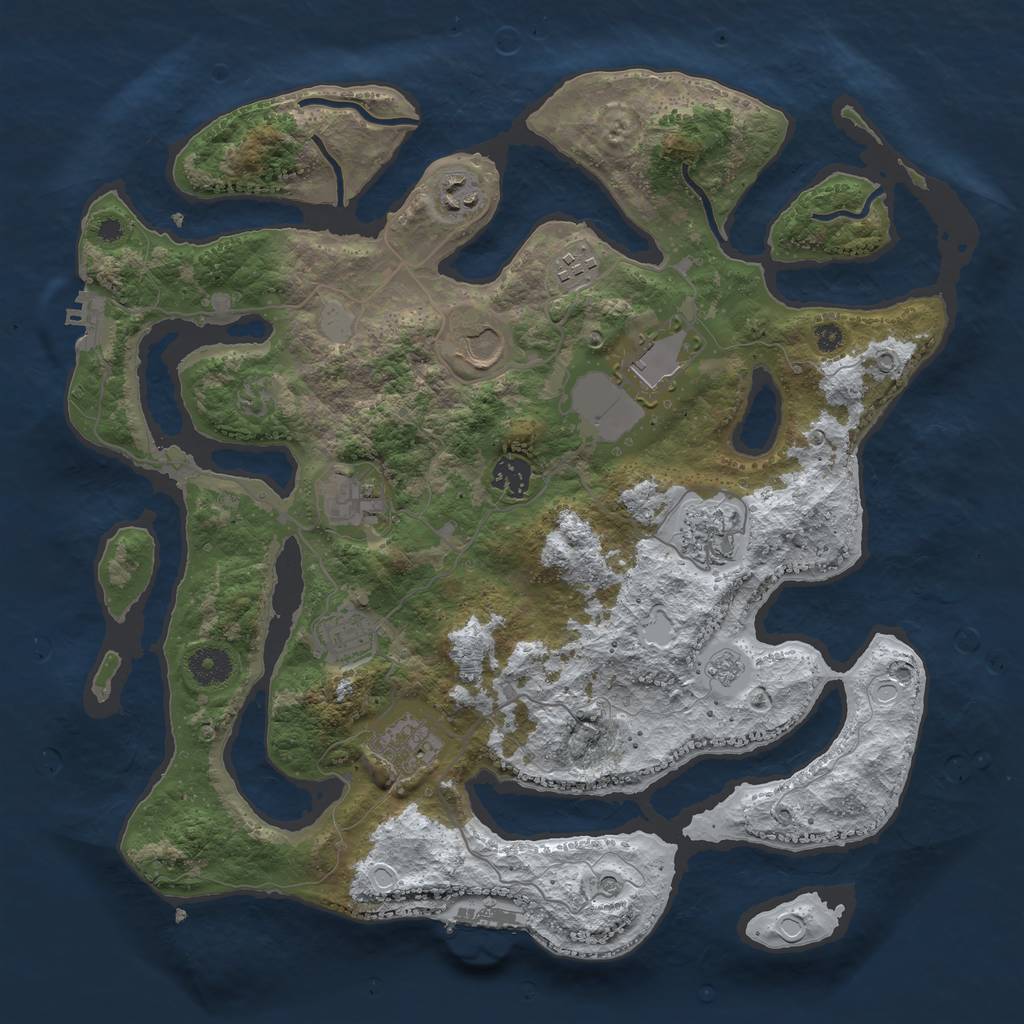 Rust Map: Procedural Map, Size: 3800, Seed: 3899511, 18 Monuments
