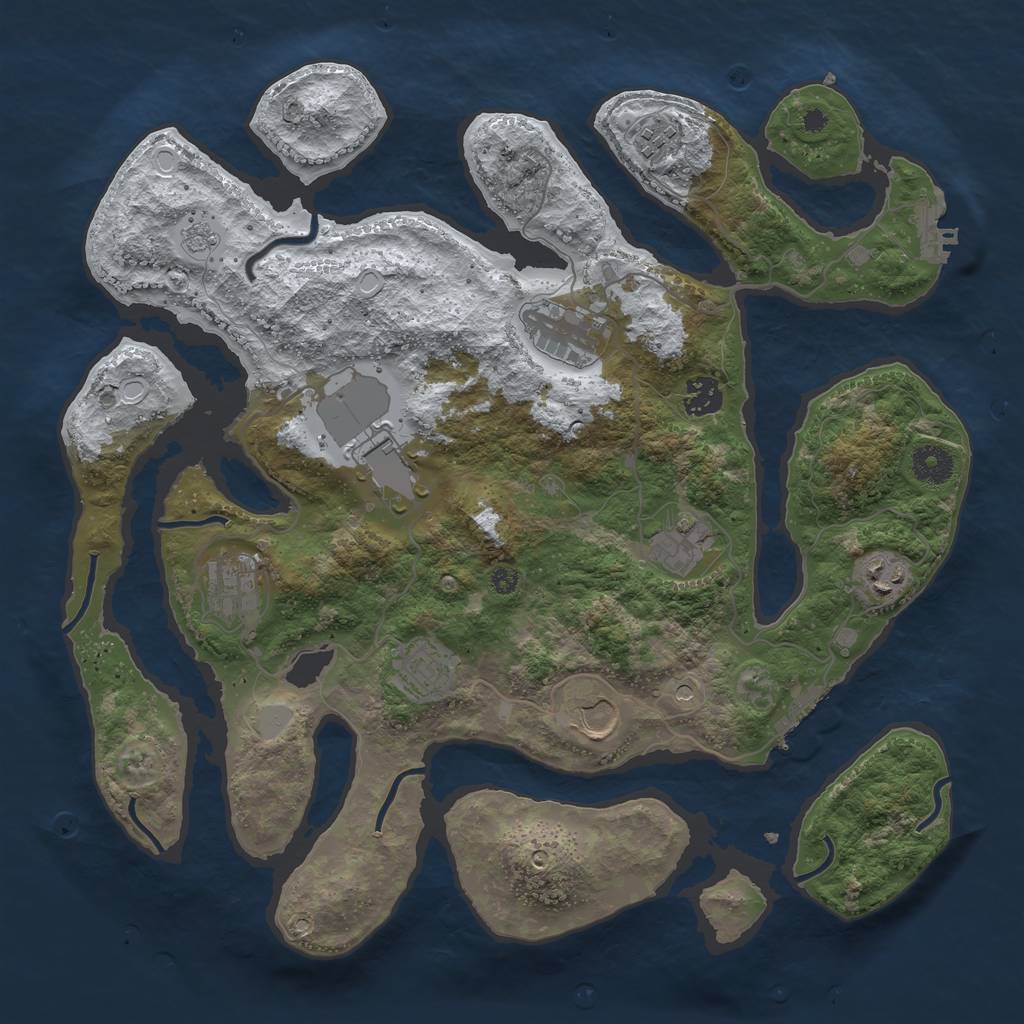 Rust Map: Procedural Map, Size: 3800, Seed: 3464250, 18 Monuments