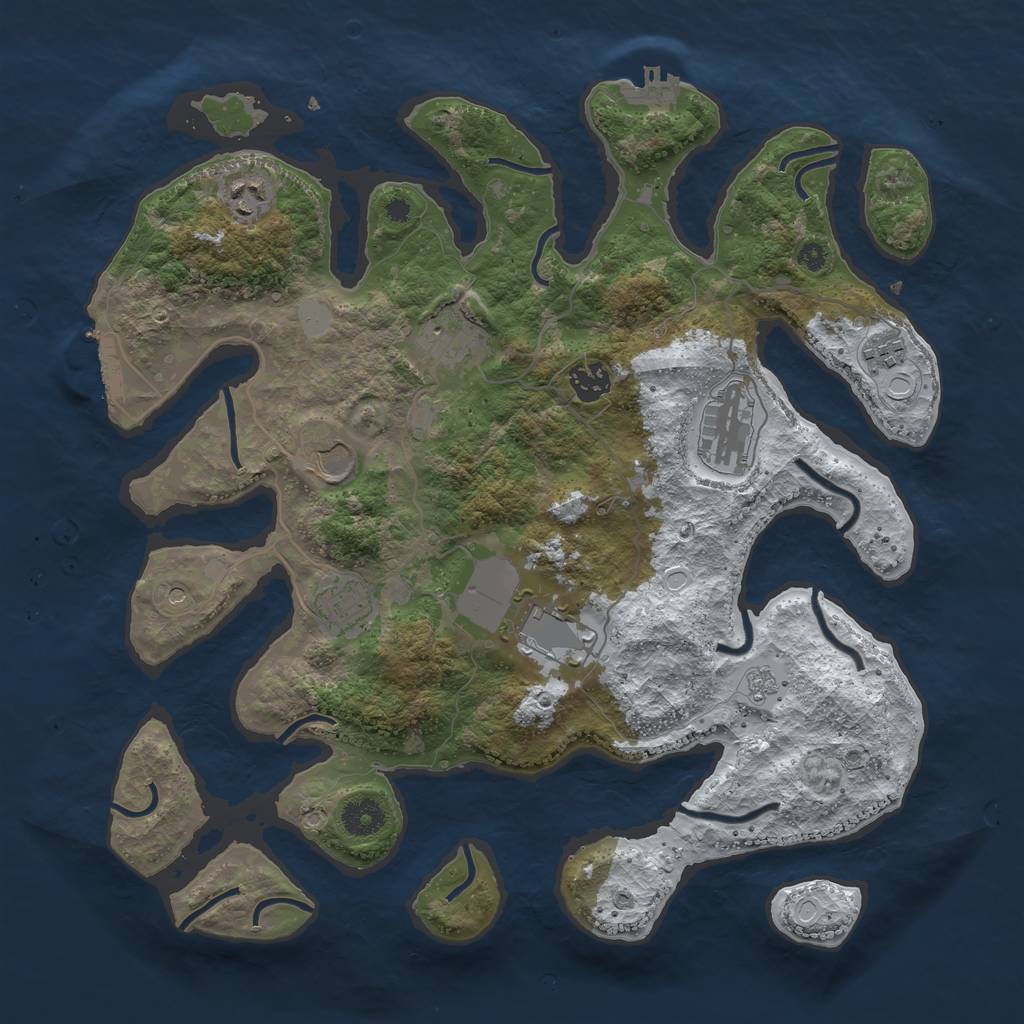 Rust Map: Procedural Map, Size: 3800, Seed: 2820001, 17 Monuments