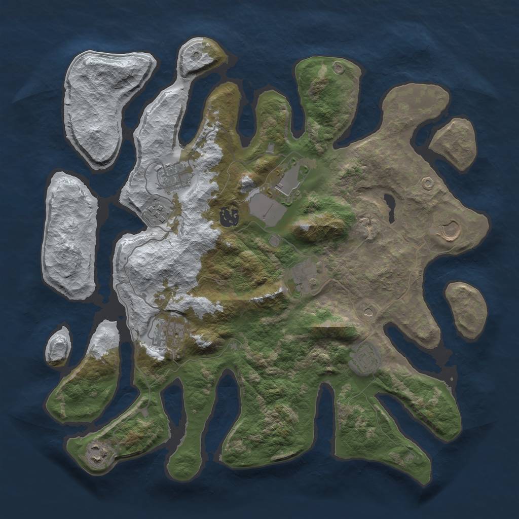 Rust Map: Barren, Size: 3800, Seed: 24608632, 12 Monuments