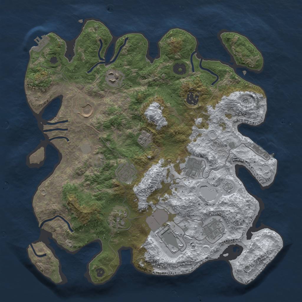 Rust Map: Procedural Map, Size: 3500, Seed: 4443, 18 Monuments