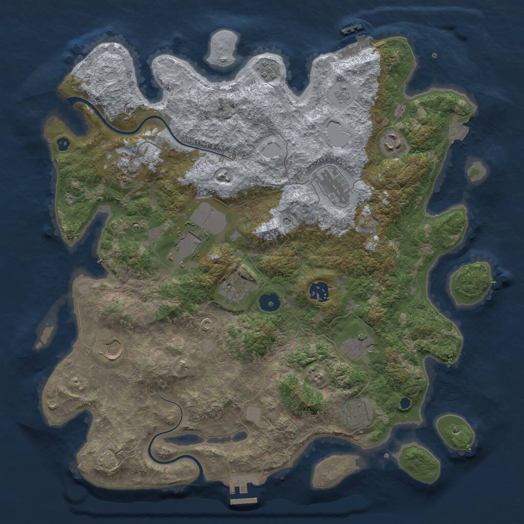 Rust Map: Procedural Map, Size: 3950, Seed: 338551685, 16 Monuments