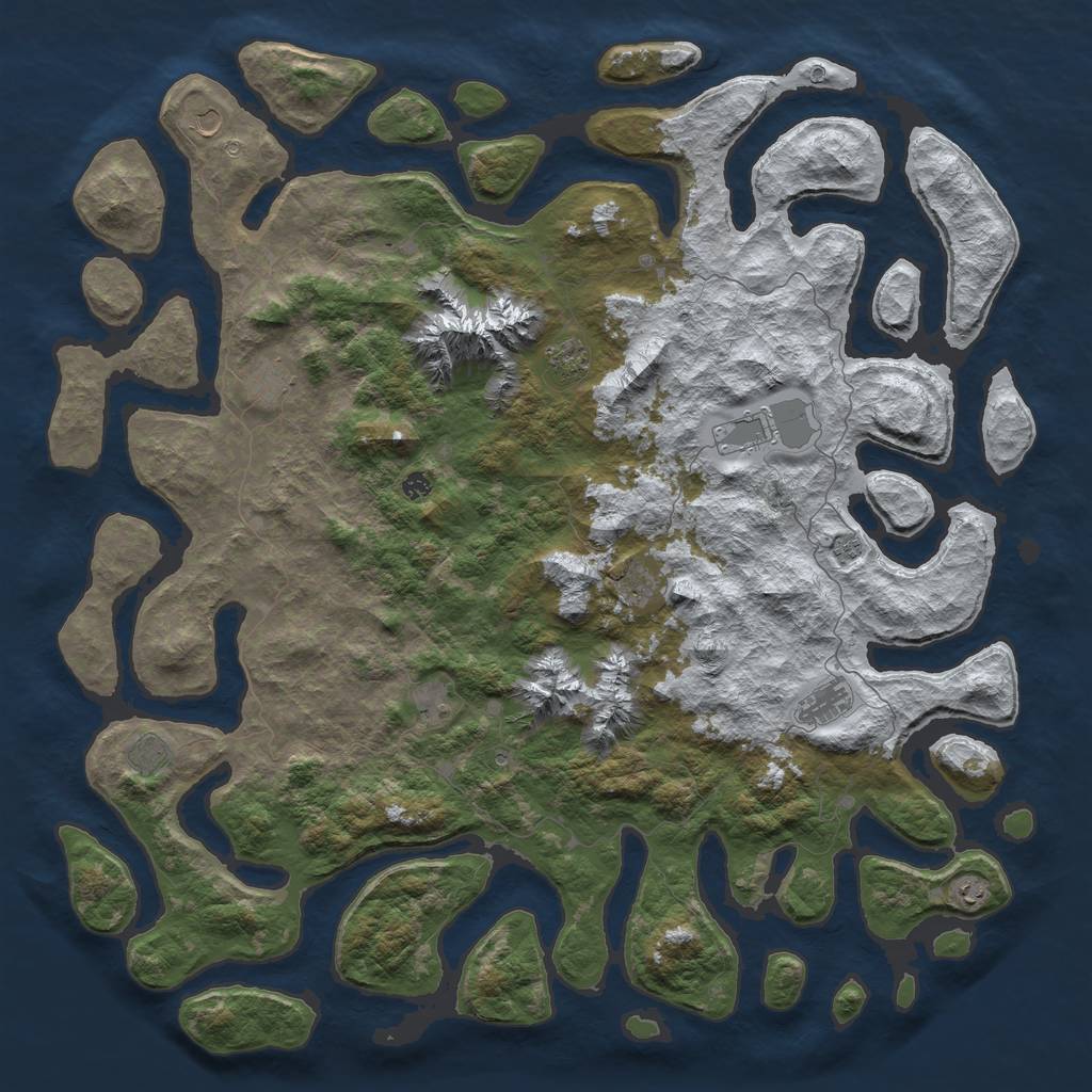 Rust Map: Barren, Size: 6000, Seed: 73793209, 14 Monuments