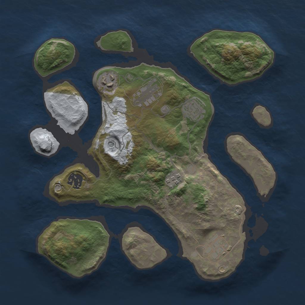 Rust Map: Barren, Size: 3000, Seed: 1965173281, 9 Monuments