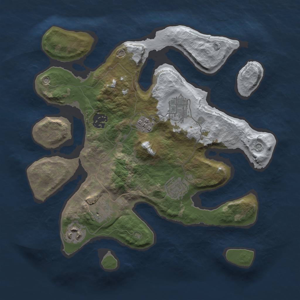 Rust Map: Barren, Size: 3000, Seed: 129940404, 9 Monuments