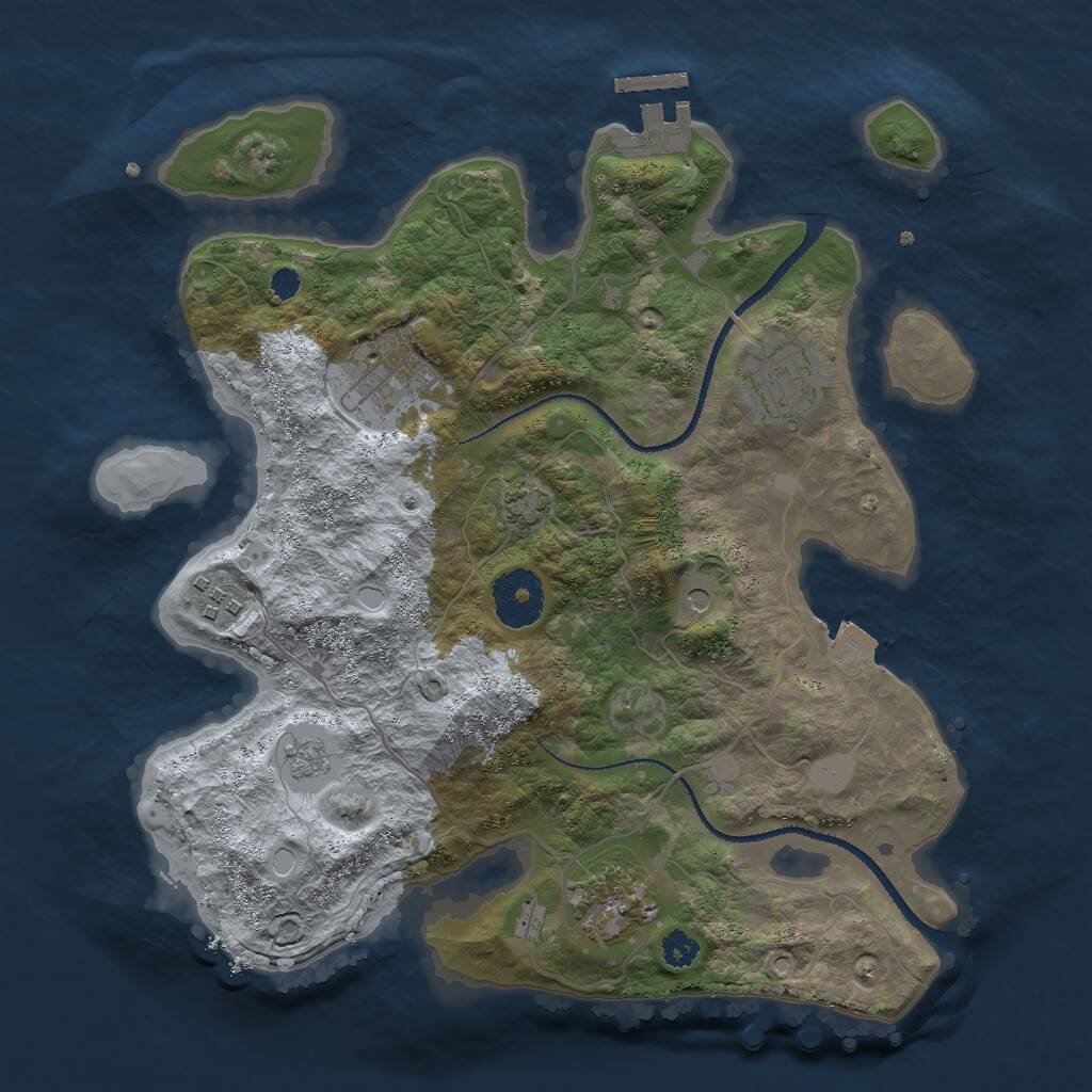 Rust Map: Procedural Map, Size: 3000, Seed: 1132040778, 9 Monuments