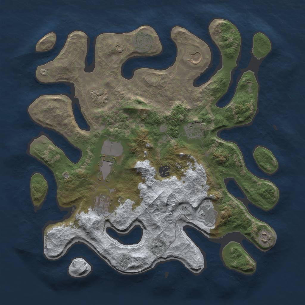 Rust Map: Barren, Size: 3850, Seed: 366866776, 13 Monuments