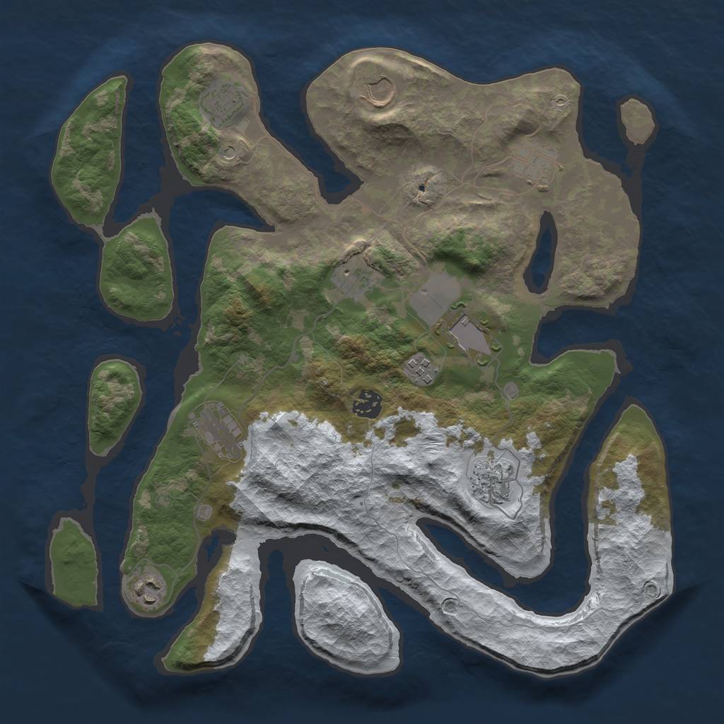 Rust Map: Barren, Size: 3700, Seed: 1702261476, 13 Monuments