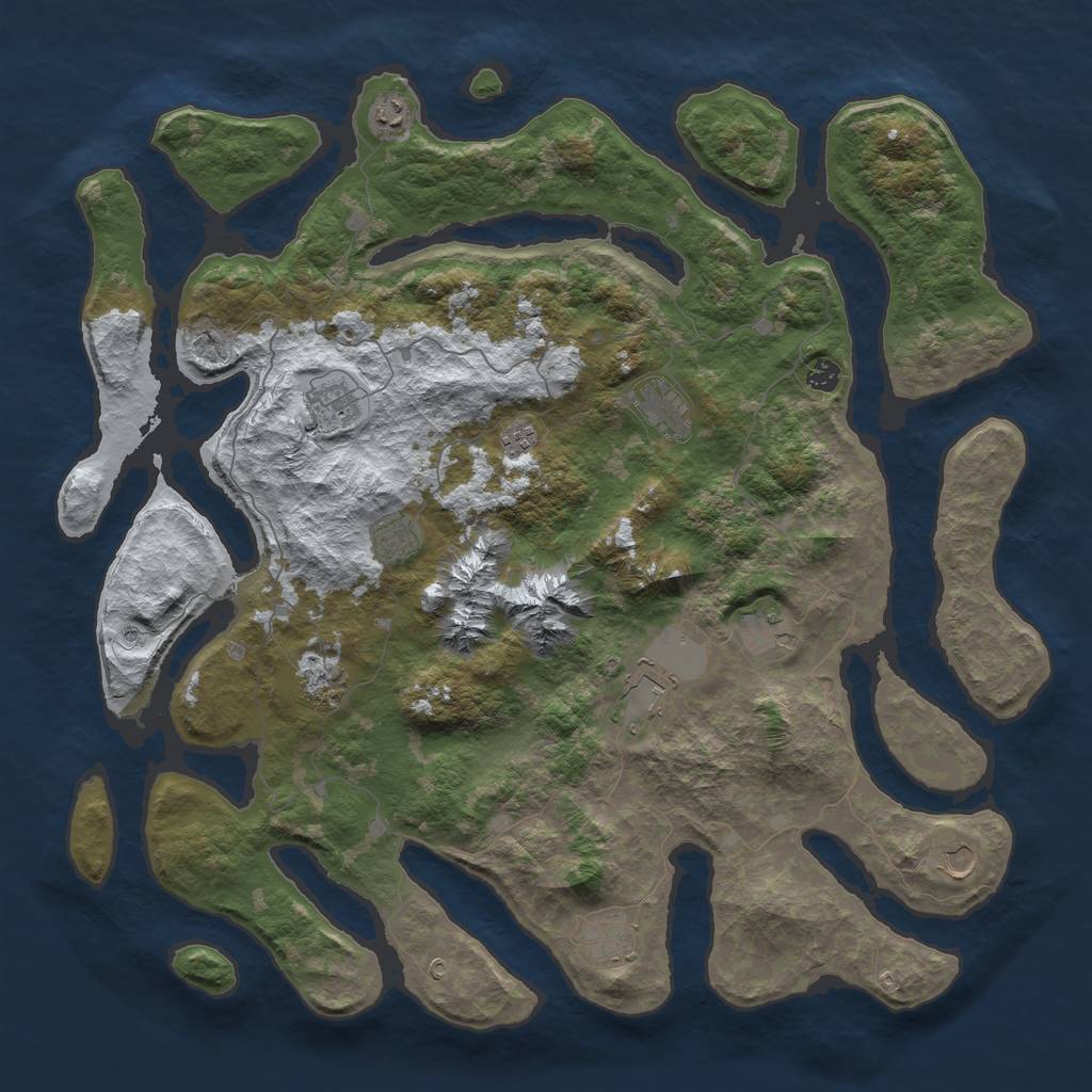 Rust Map: Barren, Size: 5000, Seed: 2, 14 Monuments