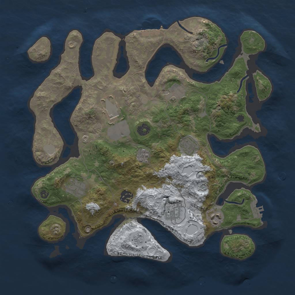 Rust Map: Procedural Map, Size: 3500, Seed: 3185837, 17 Monuments