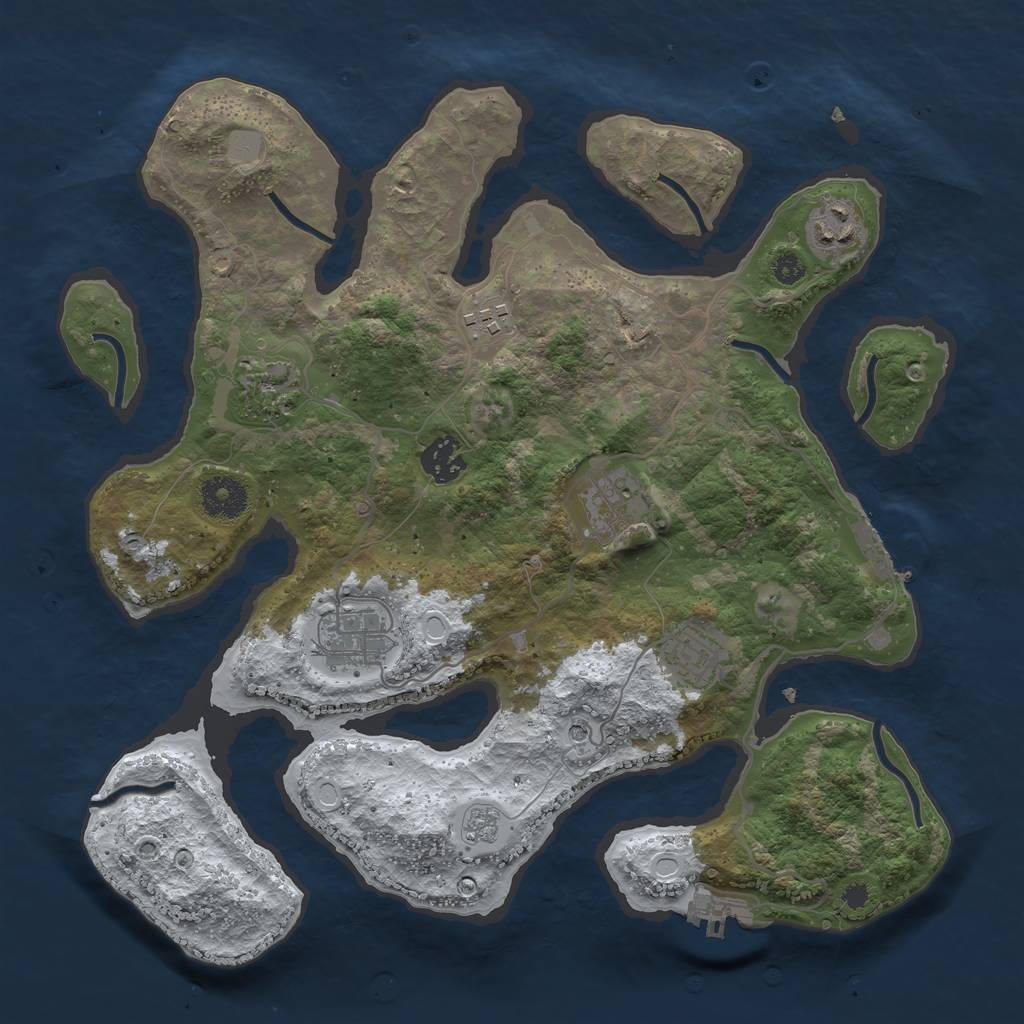 Rust Map: Procedural Map, Size: 3440, Seed: 2147483647, 16 Monuments