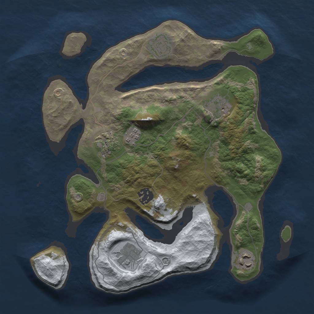 Rust Map: Barren, Size: 3000, Seed: 2050531230, 10 Monuments