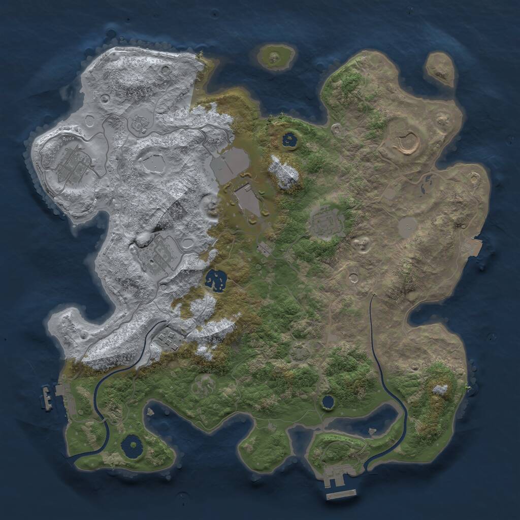 Rust Map: Procedural Map, Size: 3500, Seed: 4335384, 13 Monuments
