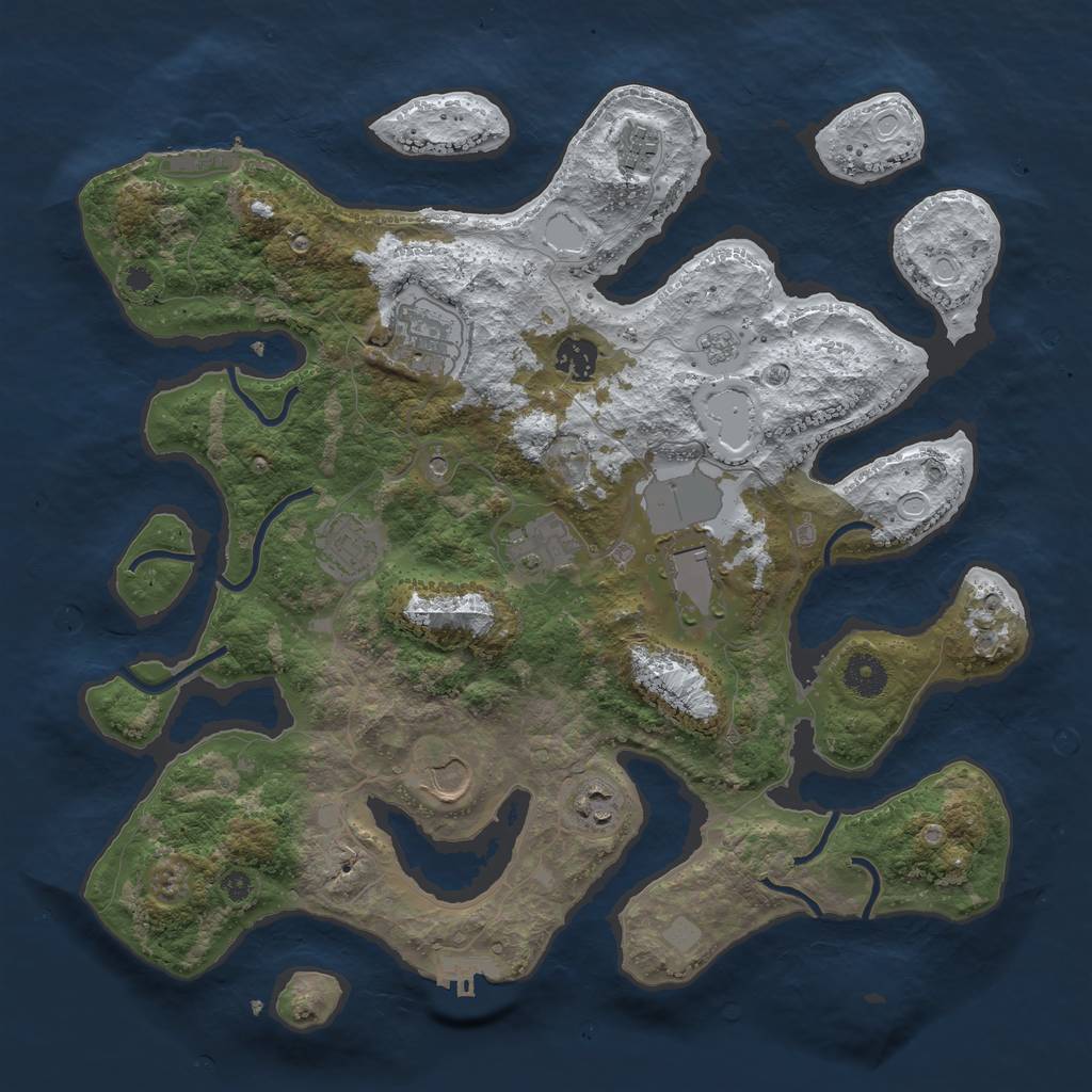 Rust Map: Procedural Map, Size: 3800, Seed: 3386990, 17 Monuments
