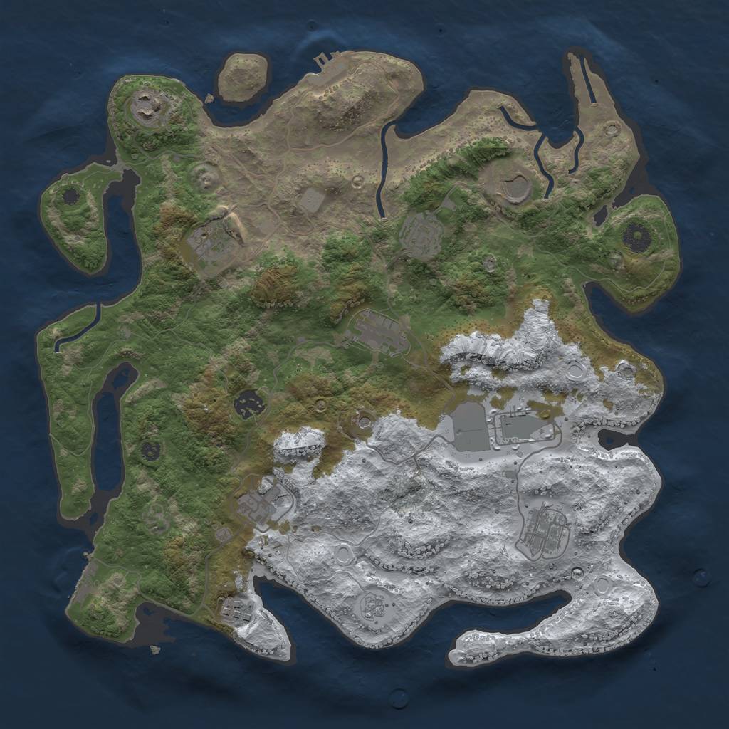 Rust Map: Procedural Map, Size: 3800, Seed: 2208954, 19 Monuments