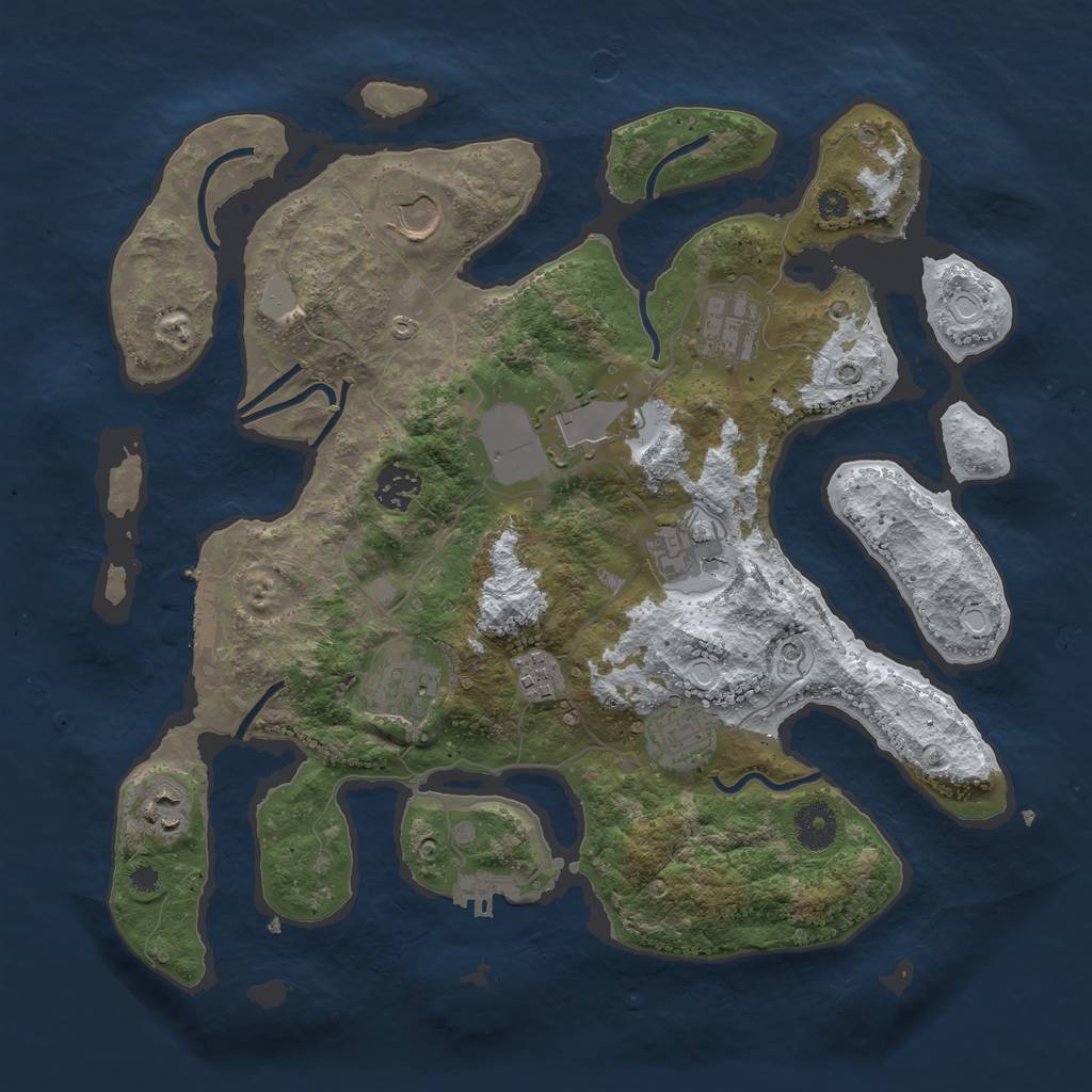 Rust Map: Procedural Map, Size: 3600, Seed: 1369154, 17 Monuments