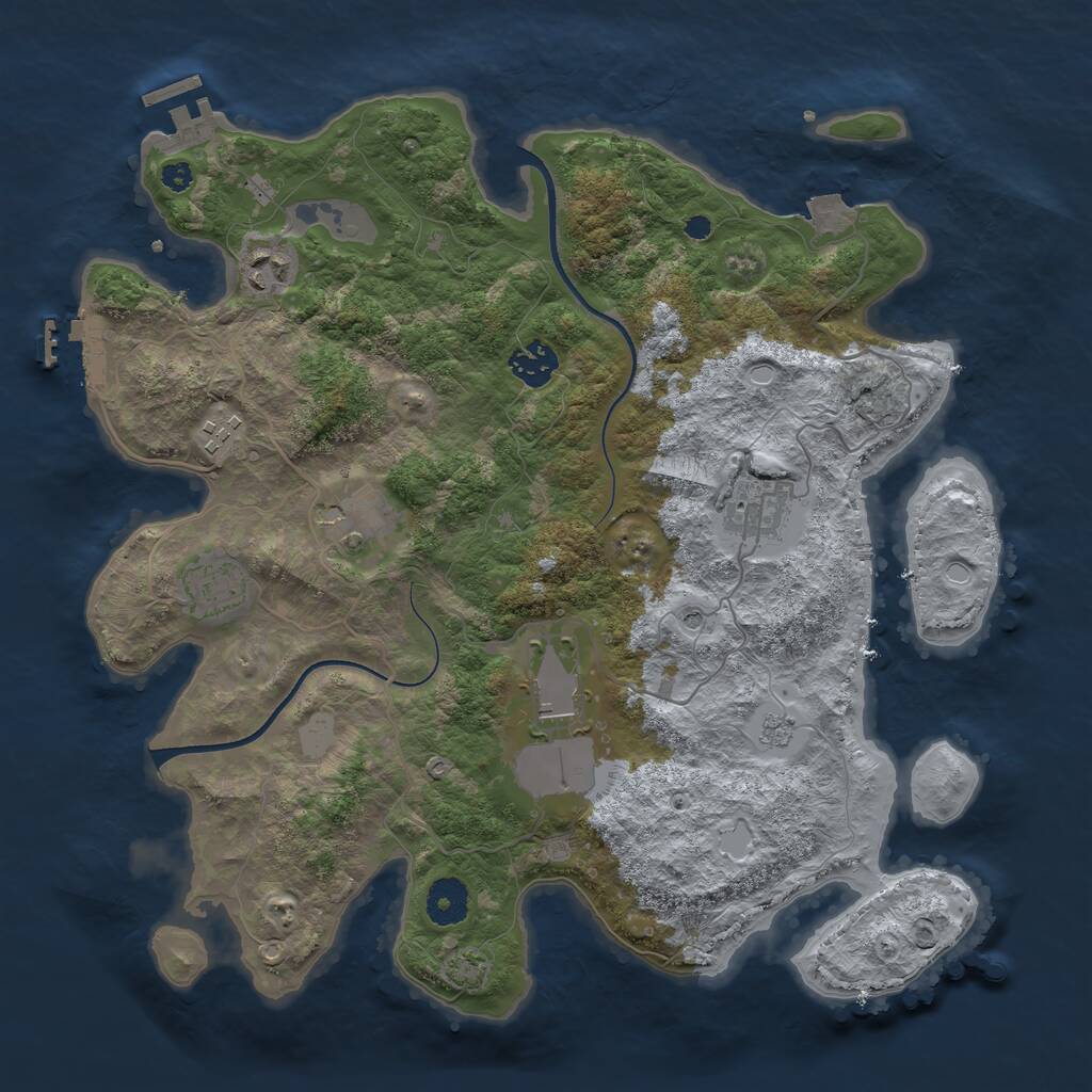 Rust Map: Procedural Map, Size: 3600, Seed: 389730, 13 Monuments