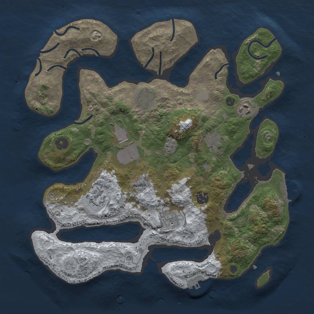 Rust Map: Procedural Map, Size: 3700, Seed: 3936912, 17 Monuments