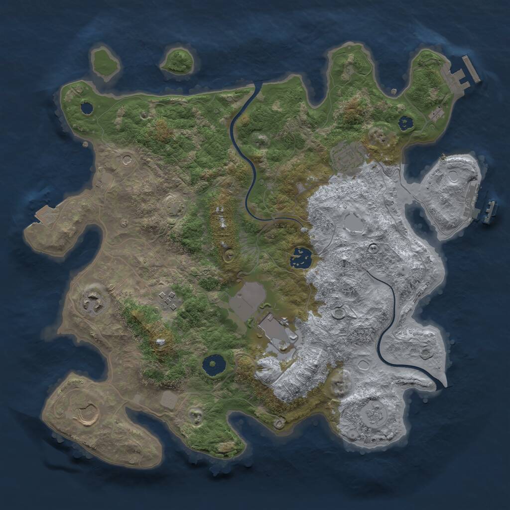 Rust Map: Procedural Map, Size: 3500, Seed: 3225068, 12 Monuments