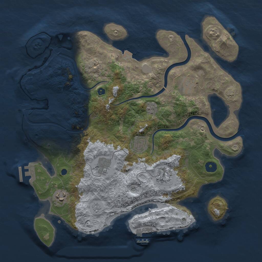 Rust Map: Procedural Map, Size: 3500, Seed: 697049, 12 Monuments